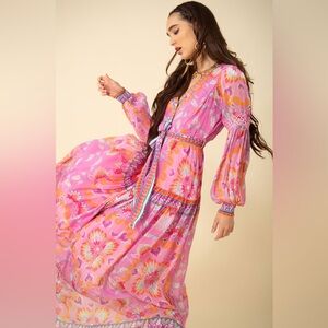 NWT HALE BOB SOPHIE GEORGETTE PINK FLORAL MAXI DRESS SZ M